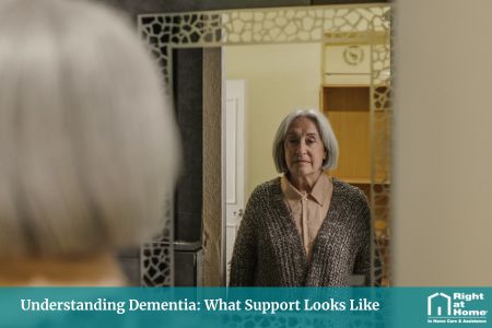 Elderly woman stating into mirror